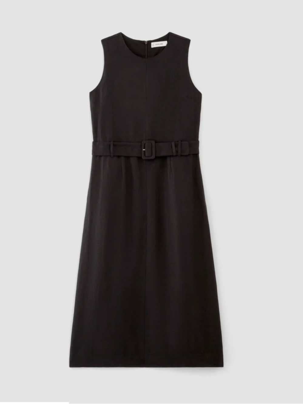 Everlane Black Sleeveless Midi Linen Dress with Belt